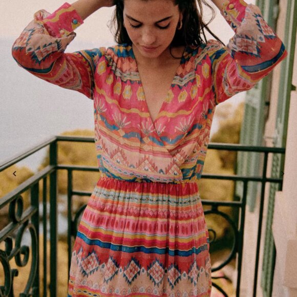 Sezane Barbara Dress Sunshine Print Long Sleeve Size 38 / US 6 - Picture 2 of 13